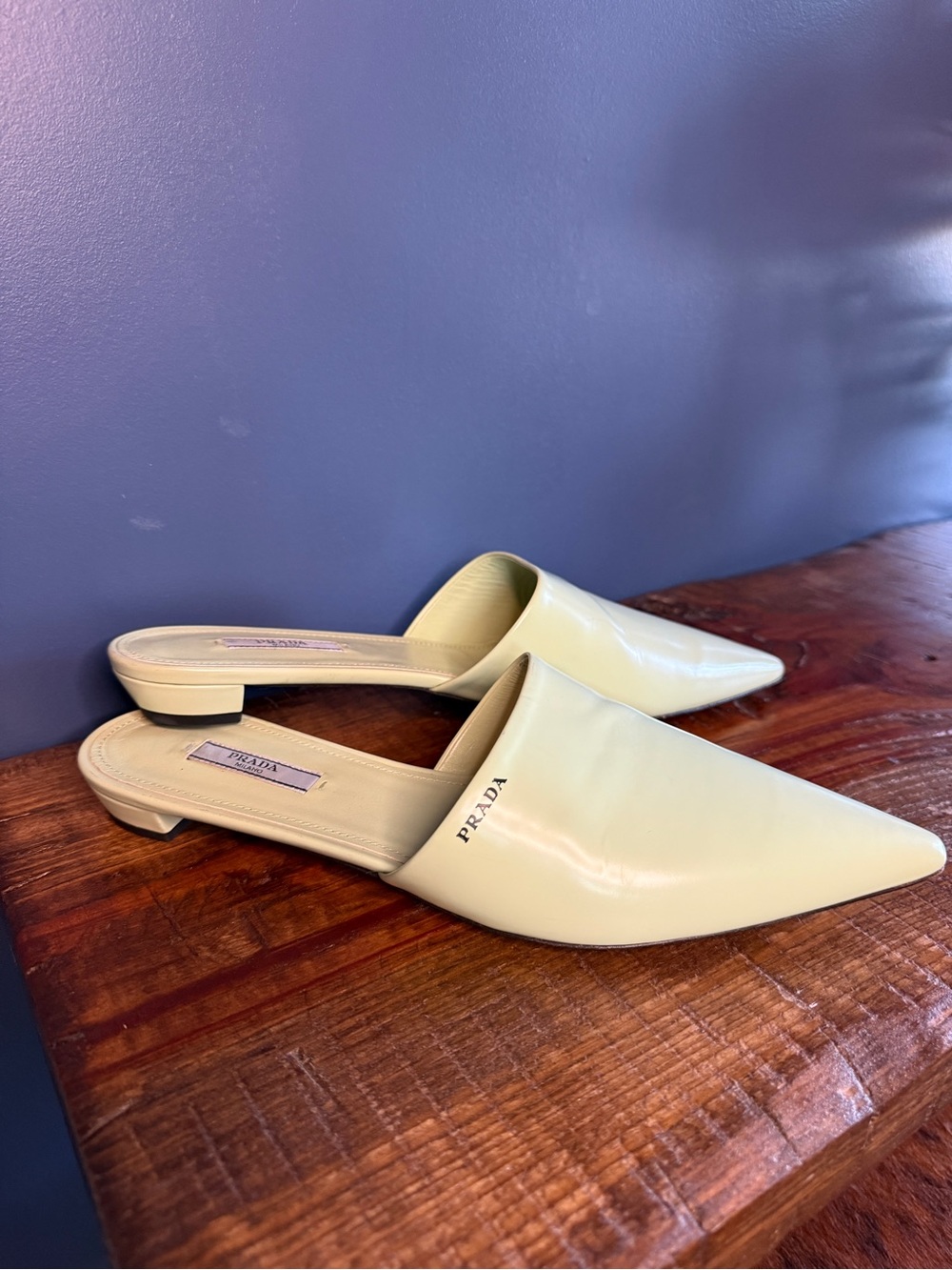 Prada Women's Pointed Toe Leather Mule - Pale green